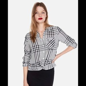 Express Plaid Twist Front Button Shirt - (size M)